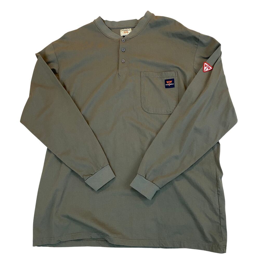 Ticomela Flame Resistant FR Mens Henley Long Sleeve Tee Tshirt 2XL Sage Green
